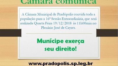 Convite para 16ª Sessão Extraordinária da 2ª Sessão Legislativa da 14ª Legislatura