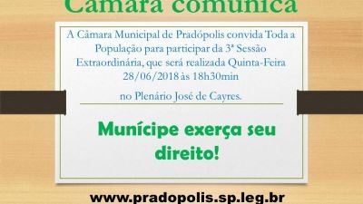 Convite para 3ª Sessão Extraordinária da 2ª Sessão Legislativa da 14ª Legislatura