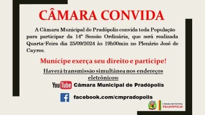 Convite para 14ª Sessão Ordinária da 4ª Sessão Legislativa da 15ª Legislatura